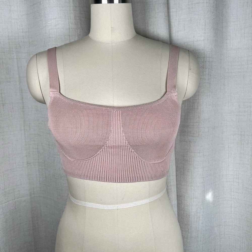 NEW! ZARA Ribbed Knit Bralette Crop Top Corset Look Blush Pink Large Barbiecore